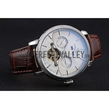 Replica Patek Philippe Day Date Tourbillon White Dial Stainless Steel Case Embossed Bezel Brown Leather Strap  622837