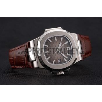 Patek Philippe Nautilus Brown Dial Brushed Stainless Steel Case Brown Leather Strap