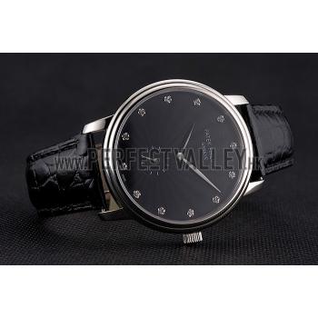 Patek Philippe Calatrava Black Dial Stainless Steel Case Black Leather Strap Replica