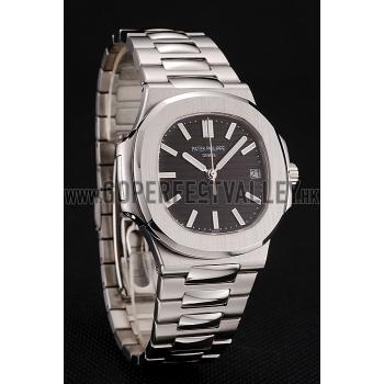 Cheap Swiss Patek Philippe Nautilus Black Dial Stainless Steel Bracelet 1453947