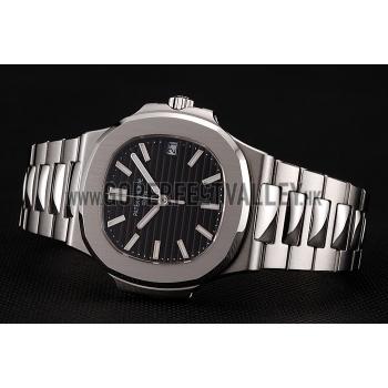 Cheap Swiss Patek Philippe Nautilus Black Dial Stainless Steel Bracelet 1453947