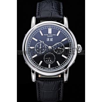 Patek Philippe Geneve Grand Complications Black Dial Stainless Steel Bezel Black Leather Band  622153