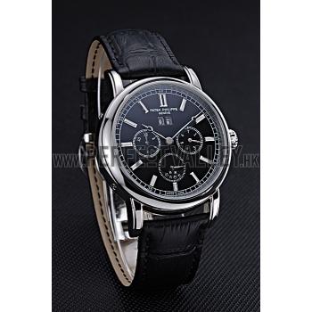 Patek Philippe Geneve Grand Complications Black Dial Stainless Steel Bezel Black Leather Band  622153