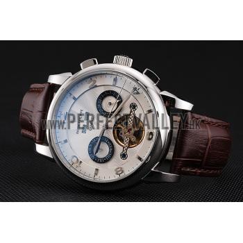 Replica Patek Philippe  Tourbillon Power Reserve Black And White Dial Stainless Steel Case Brown Leather Strap