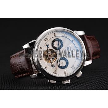 Replica Patek Philippe  Tourbillon Power Reserve Black And White Dial Stainless Steel Case Brown Leather Strap