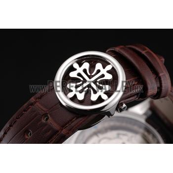 Replica Patek Philippe  Tourbillon Power Reserve Black And White Dial Stainless Steel Case Brown Leather Strap