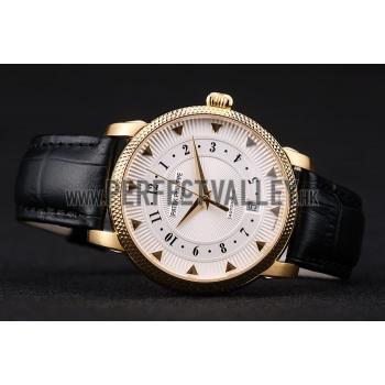 Patek Philippe Swiss Calatrava Ribbed Bezel White Dial Black Leather Strap 7639