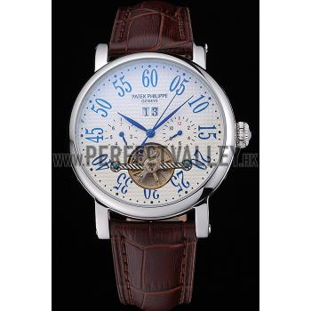 Cheap Patek Philippe Grand Complications Stainless Steel Case White Dial Roman Numerals Brown Leather Bracelet 622257