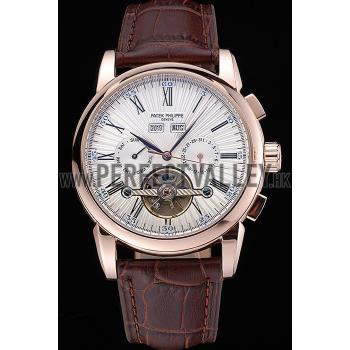 Patek Philippe Grand Complications Gold Case White Dial Roman Numerals Brown Leather Bracelet 622253