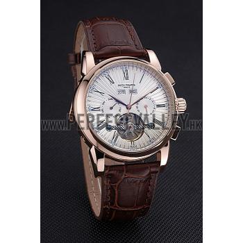 Patek Philippe Grand Complications Gold Case White Dial Roman Numerals Brown Leather Bracelet 622253