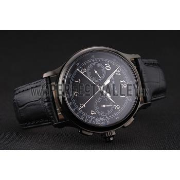 Swiss Patek Philippe Split Seconds Chronograph Black Dial Black Case Black Leather Strap