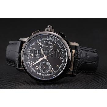 Swiss Patek Philippe Split Seconds Chronograph Black Dial Black Case Black Leather Strap