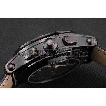 Swiss Patek Philippe Split Seconds Chronograph Black Dial Black Case Black Leather Strap