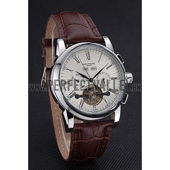 Patek Philippe Grand Complications Stainless Steel Case White Dial Roman Numerals Brown Leather Strap 622254