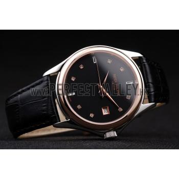 Patek Philippe Geneve Calatrava Crystal Studded Hour Marker Black Dial Black Leather Strap 98169