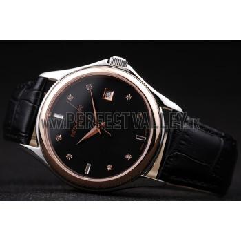 Patek Philippe Geneve Calatrava Crystal Studded Hour Marker Black Dial Black Leather Strap 98169