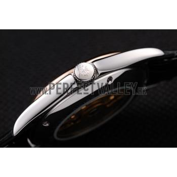 Patek Philippe Geneve Calatrava Crystal Studded Hour Marker Black Dial Black Leather Strap 98169