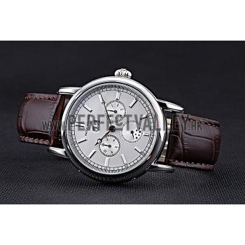 Patek Philippe Geneve Grand Complications White Dial Stainless Steel Bezel Brown Leather Band  622151 Replica