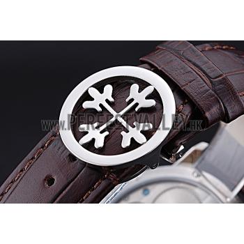 Patek Philippe Geneve Grand Complications White Dial Stainless Steel Bezel Brown Leather Band  622151 Replica