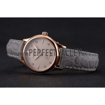 Replica Patek Philippe Calatrava Gray Dial Diamond Markings Rose Gold Case Gray Leather Strap