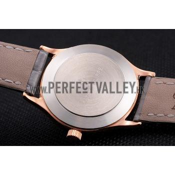 Replica Patek Philippe Calatrava Gray Dial Diamond Markings Rose Gold Case Gray Leather Strap