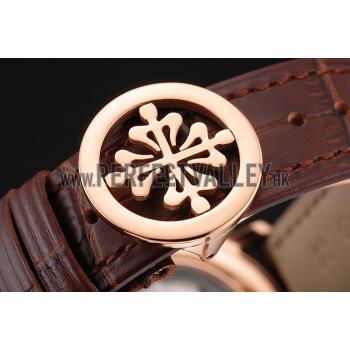 Swiss Patek Philippe 5170J Chronograph Black Dial Rose Gold Case Brown Leather Strap