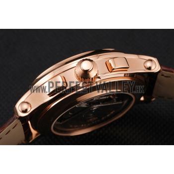 Swiss Patek Philippe 5170J Chronograph Black Dial Rose Gold Case Brown Leather Strap