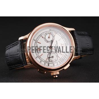 Swiss Patek Philippe 5170J Chronograph White Dial Rose Gold Case Black Leather Strap