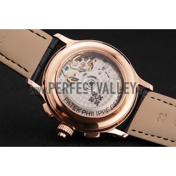 Swiss Patek Philippe 5170J Chronograph White Dial Rose Gold Case Black Leather Strap