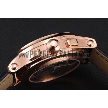 Swiss Patek Philippe 5170J Chronograph White Dial Rose Gold Case Black Leather Strap