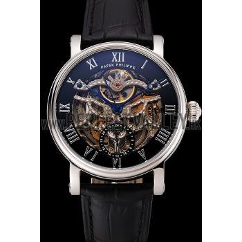 Patek Philippe Grand Complications Black Skeleton Dial Stainless Steel Case Black Leather Strap 1453812