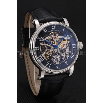 Patek Philippe Grand Complications Black Skeleton Dial Stainless Steel Case Black Leather Strap 1453812