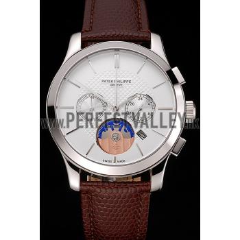 Patek Philippe Chronograph White Dial Stainless Steel Case Brown Leather Strap Replica