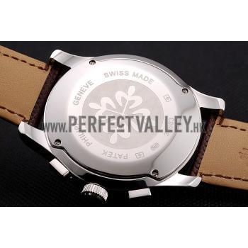 Patek Philippe Chronograph White Dial Stainless Steel Case Brown Leather Strap Replica