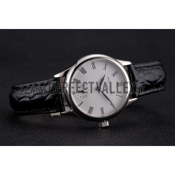 Patek Philippe Calatrava White Dial Roman Numerals Stainless Steel Case Black Leather Strap