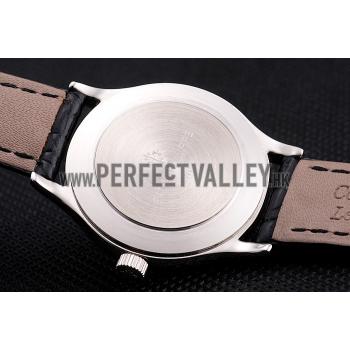 Patek Philippe Calatrava White Dial Roman Numerals Stainless Steel Case Black Leather Strap