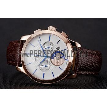 Cheap Patek Philippe Chronograph White Dial Rose Gold Case Brown Leather Strap