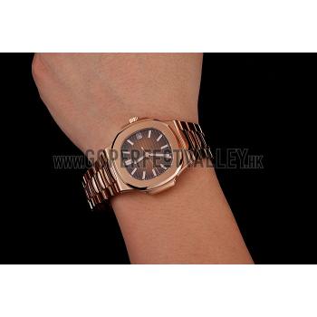 Replica Swiss Patek Philippe Nautilus Dark Brown Dial Stainless Steel Bracelet 1453949