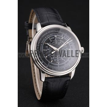 Swiss Patek Philippe Multi-Scale Chronograph Black Dial Stainless Steel Case Black Leather Strap