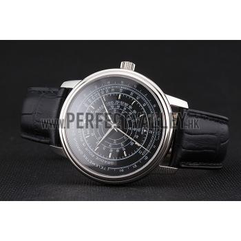 Swiss Patek Philippe Multi-Scale Chronograph Black Dial Stainless Steel Case Black Leather Strap