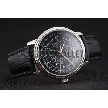 Swiss Patek Philippe Multi-Scale Chronograph Black Dial Stainless Steel Case Black Leather Strap