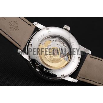 Swiss Patek Philippe Multi-Scale Chronograph Black Dial Stainless Steel Case Black Leather Strap