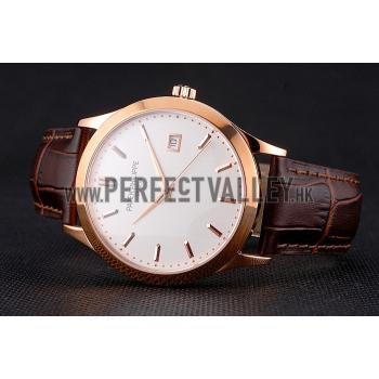 Swiss Patek Philippe Calatrava White Dial Rose Gold Case Brown Leather Strap