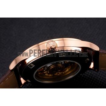 Swiss Patek Philippe Calatrava White Dial Rose Gold Case Brown Leather Strap