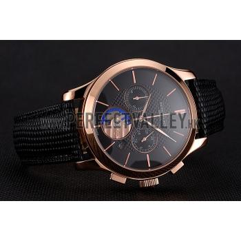 Patek Philippe Chronograph Black Dial Rose Gold Case Black Leather Strap