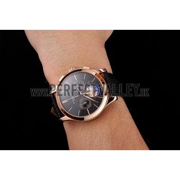 Patek Philippe Chronograph Black Dial Rose Gold Case Black Leather Strap