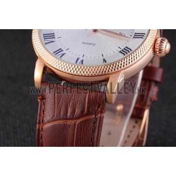 Cheap Patek Philippe Calatrava Roze Gold Ribbed Bezel Brown Leather Bracelet 801434