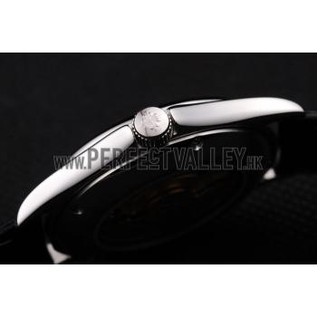 Patek Philippe Geneve Calatrava Crystal Studded Hour Marker White Dial Black Leather Strap