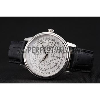 Cheap Swiss Patek Philippe Multi-Scale Chronograph White Dial Stainless Steel Case Black Leather Strap