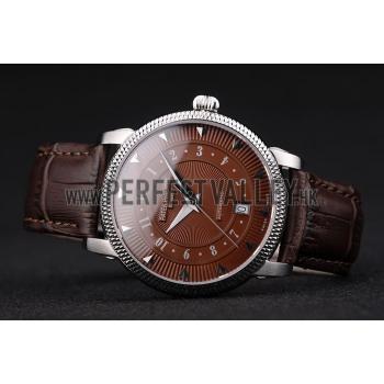 Patek Philippe Swiss Calatrava Ribbed Bezel Brown Dial Brown Leather Strap 7658 Replica